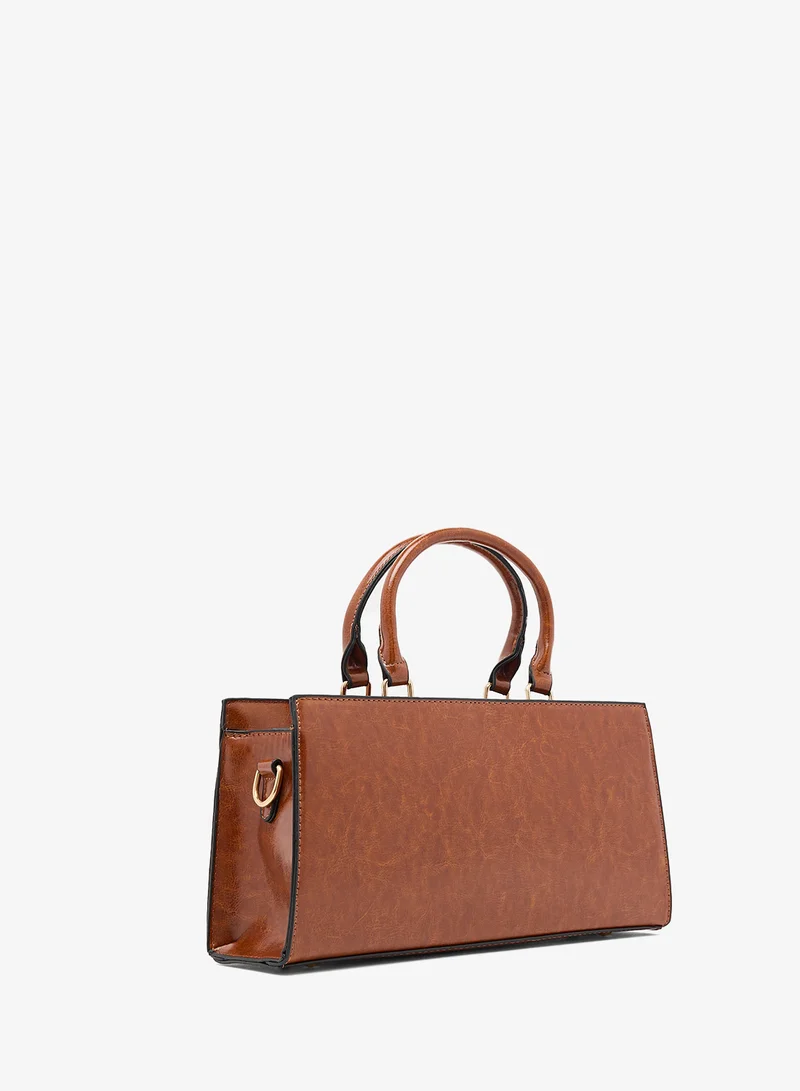ELLA Gold Accent Printed Buckle Detail East-To-West Structured Bag