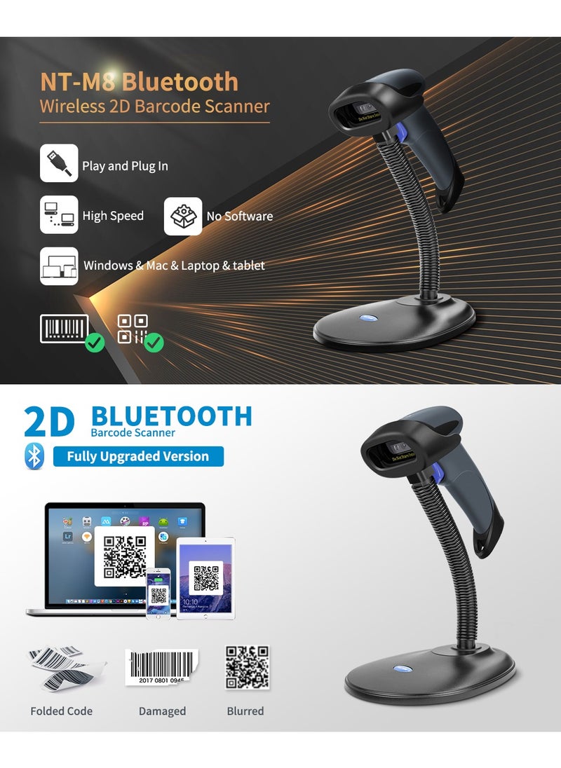 NETUM - Wireless 1D 2D Qr Barcode Scanner with Stand, Handhold Scanners with 2.4G Wireless & Bluetooth Function, 3 in 1 Bar Code Readers & Scanners Tools Compatible for SmartPhone, Laptops, Computers, Cashier - Image 1