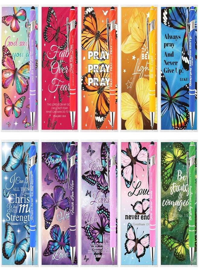 Aartner 30 Sets Christian Bible Verse Pens Gifts Bulk Pens with Butterfly Bookmarks Religious Favors Prayers Christian Women Gifts Bulk Church Items Scripture Black Ink Ballpoint Stylus Pen for Touchscreen - Image 1