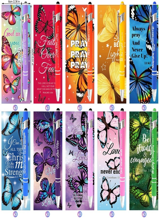 Aartner 30 Sets Christian Bible Verse Pens Gifts Bulk Pens with Butterfly Bookmarks Religious Favors Prayers Christian Women Gifts Bulk Church Items Scripture Black Ink Ballpoint Stylus Pen for Touchscreen - Image 2