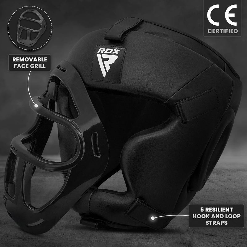 RDX Head Guard for Boxing, MMA, and Muay Thai with Removable Face Grill -S |Black/Black (HGR-T1FB-S) - Image 2