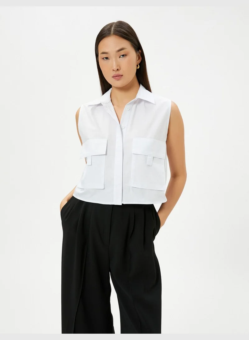 KOTON Buttoned Cargo Pocket Detail Crop Shirt