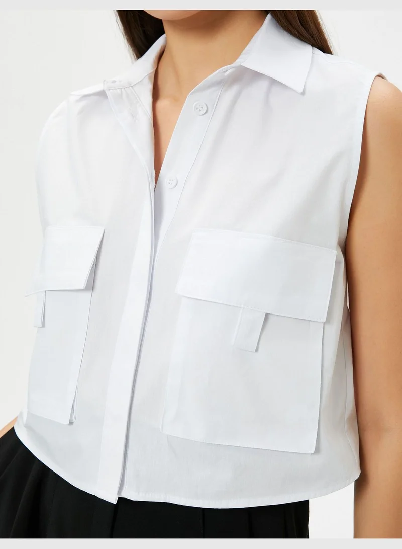 KOTON Buttoned Cargo Pocket Detail Crop Shirt