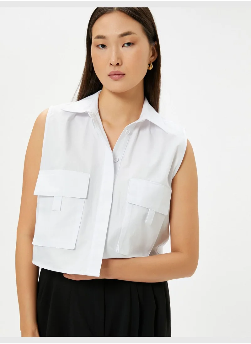 كوتون Buttoned Cargo Pocket Detail Crop Shirt