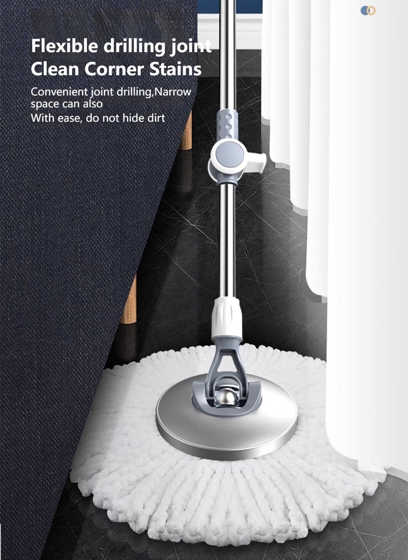 MOP و Bucket مع مجموعة Wringer ، 360 نظام تنظيف أرضية الغزل ، وأدوات لوازم المنازل مع MOP و Floor Brush 2 في 1 ، مقبض ممتد (129 سم) للأرضية الصلبة المنزلية - أبيض