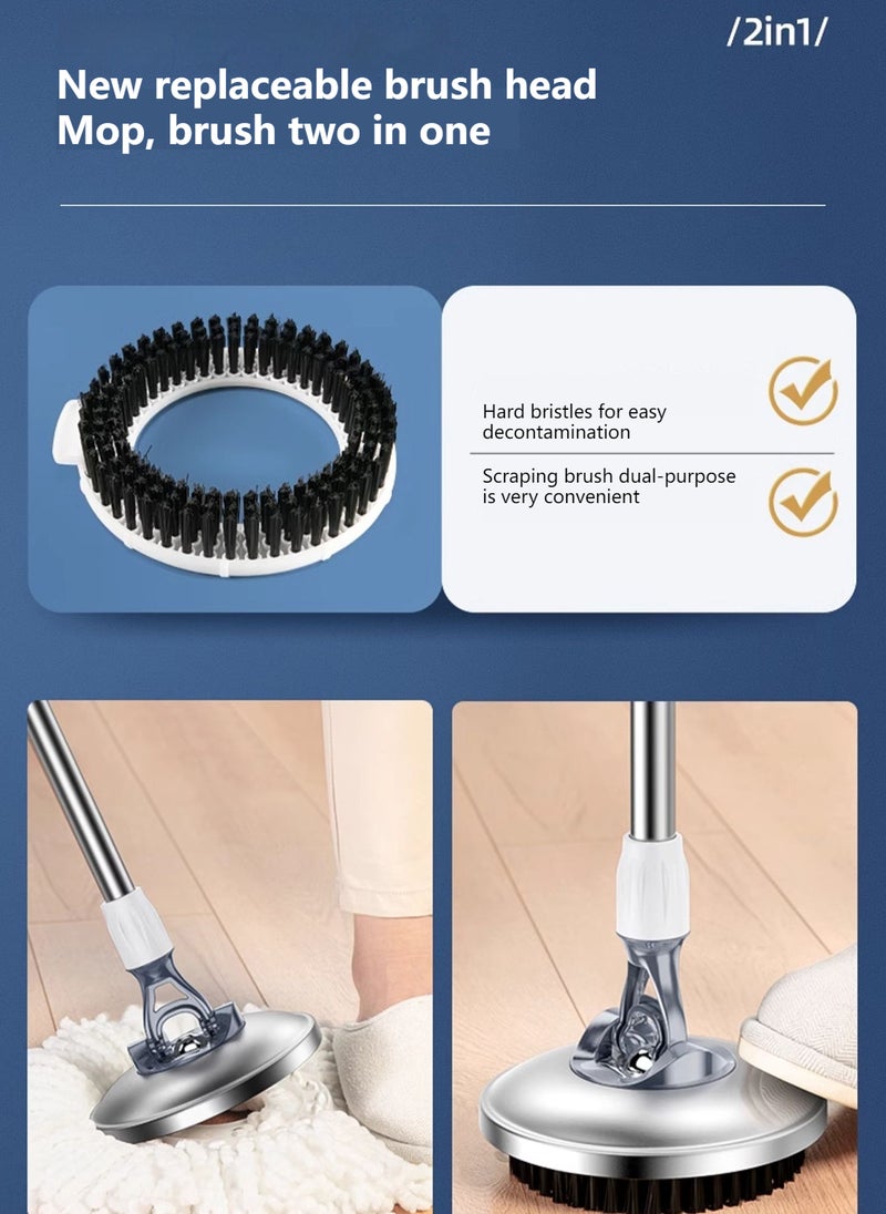 MOP و Bucket مع مجموعة Wringer ، 360 نظام تنظيف أرضية الغزل ، وأدوات لوازم المنازل مع MOP و Floor Brush 2 في 1 ، مقبض ممتد (129 سم) للأرضية الصلبة المنزلية - أبيض