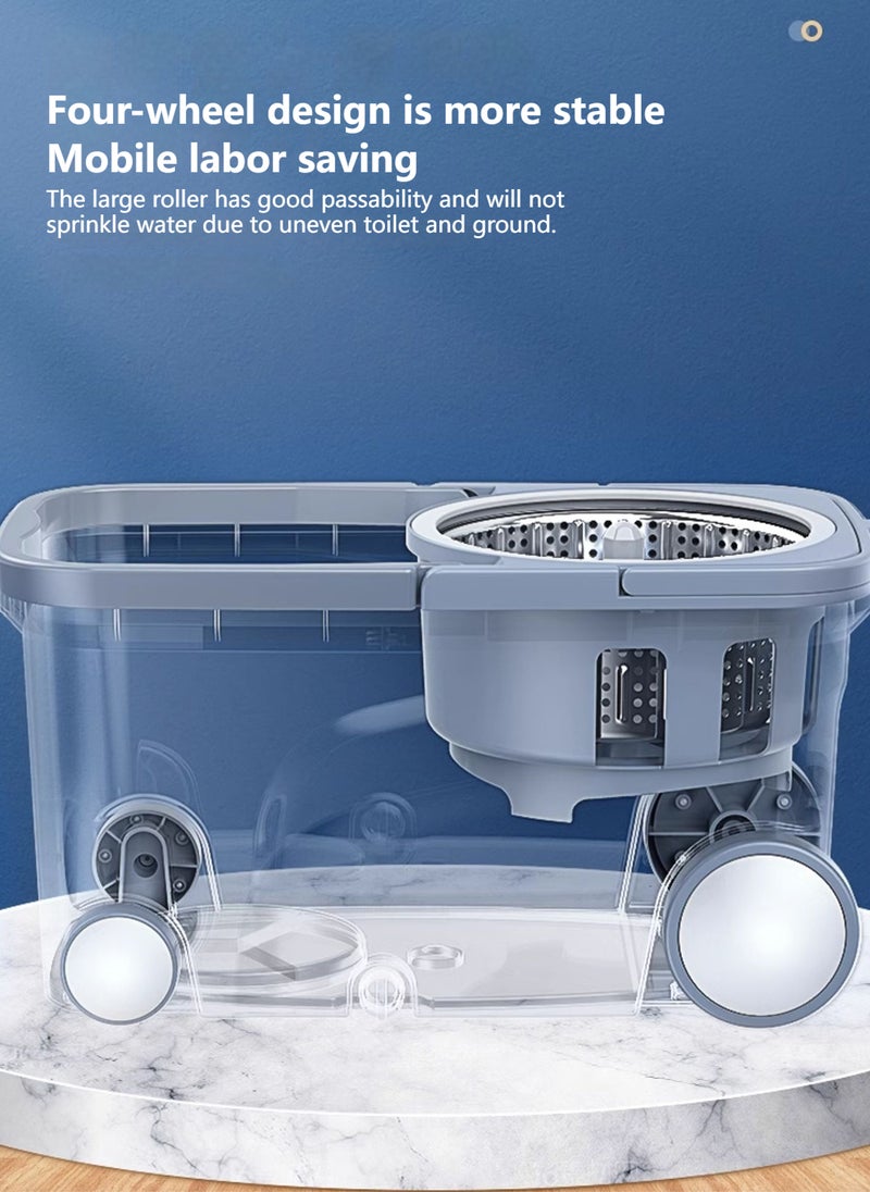 MOP و Bucket مع مجموعة Wringer ، 360 نظام تنظيف أرضية الغزل ، وأدوات لوازم المنازل مع MOP و Floor Brush 2 في 1 ، مقبض ممتد (129 سم) للأرضية الصلبة المنزلية - أبيض