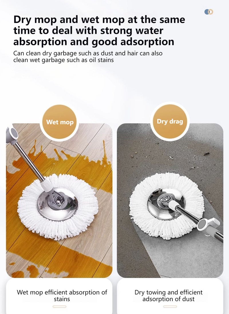 MOP و Bucket مع مجموعة Wringer ، 360 نظام تنظيف أرضية الغزل ، وأدوات لوازم المنازل مع MOP و Floor Brush 2 في 1 ، مقبض ممتد (129 سم) للأرضية الصلبة المنزلية - أبيض