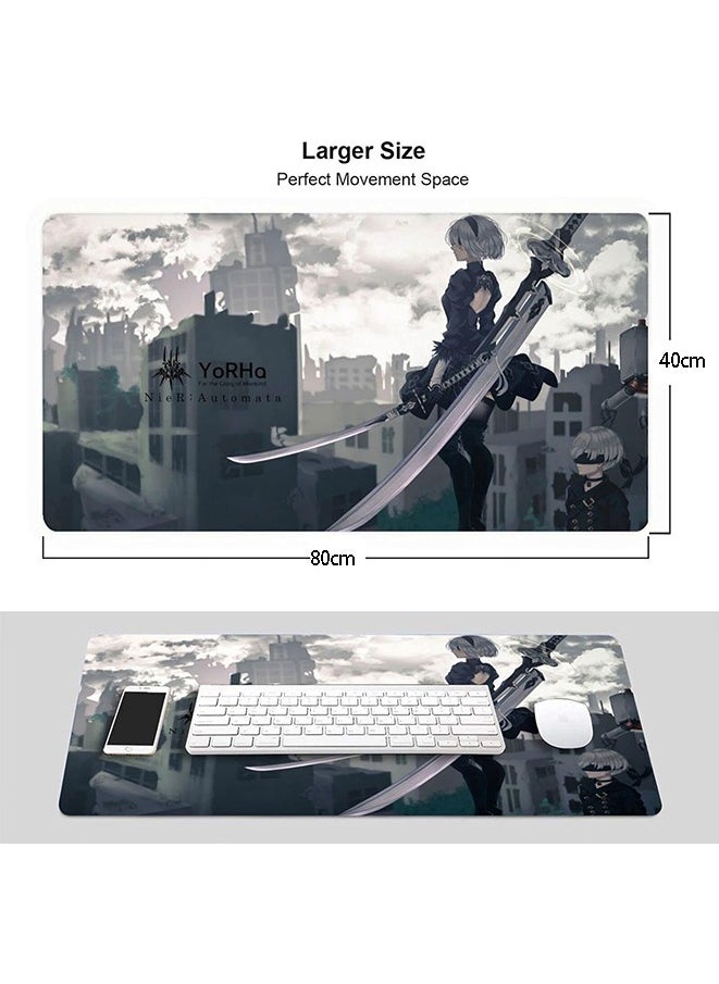 Nier Automata Game Protagonist Collection Mouse Pad, Non-Slip Mousepad, Anime Mouse Pad,HD thermal transfer YoRHa No.2 Type B Large Mouse Pad, Extended Keyboard Mousepad with Non-Slip Base and Stitched Edge(40cm×80cm - 01)