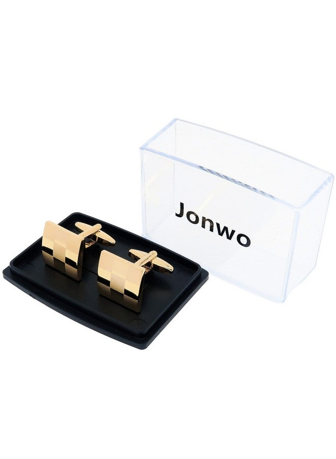 Jonwo Square Pattern Cufflinks For Men Silver And Gold Plated Men'S Cuff Link Set For Wedding Shirt Party Business Birthday Anniversary Dress (Golden Cufflinks) - Image 3