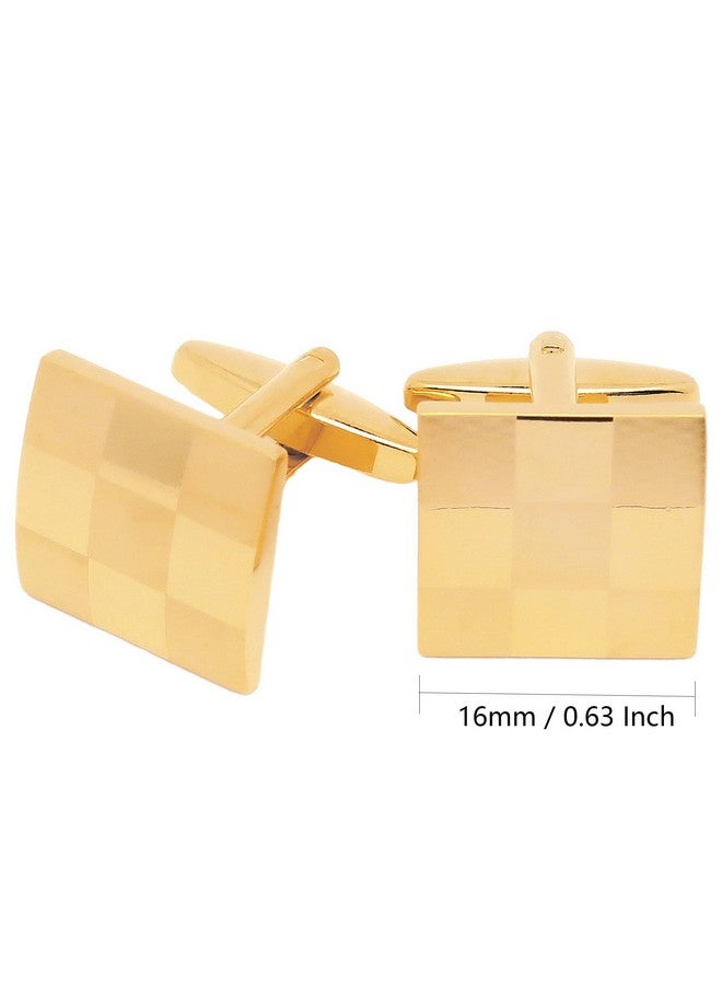 Jonwo Square Pattern Cufflinks For Men Silver And Gold Plated Men'S Cuff Link Set For Wedding Shirt Party Business Birthday Anniversary Dress (Golden Cufflinks) - Image 4