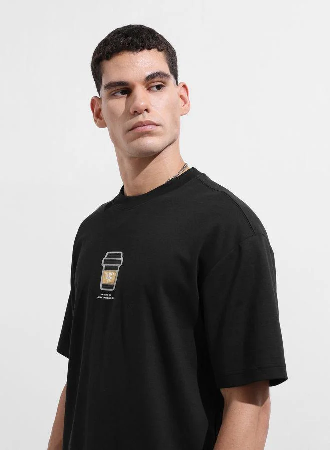 شركة المرآب الهندية Men Relaxed Fit Embroidered Crew Neck Half Sleeves T-Shirt