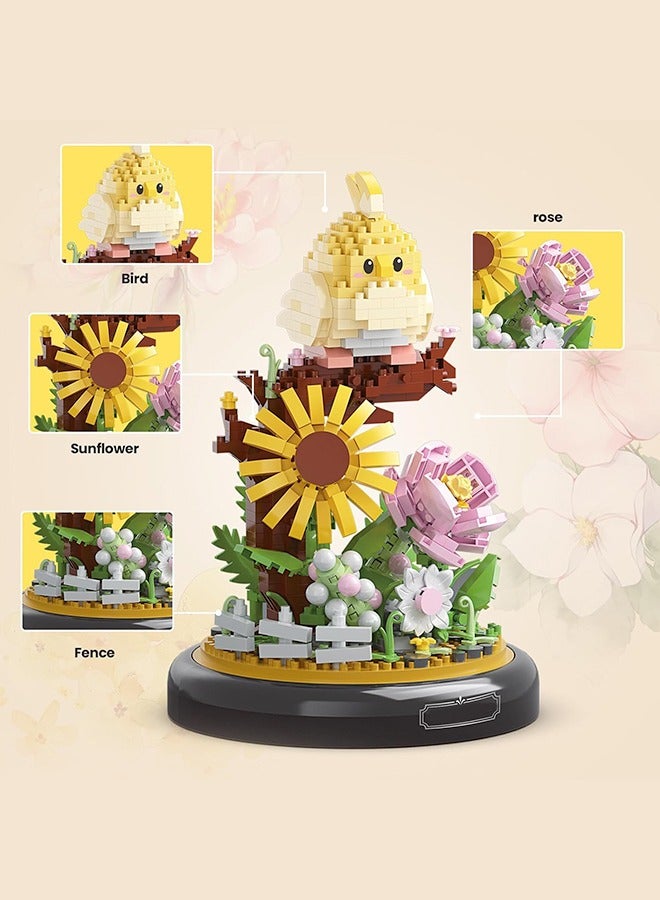 Birdie Flower Bouquet Building Set, Buildable Floral Display for Creative Kids, Animals Flowers Plants Decor with Dust Cover, Birthday Gift Building Toy for Boys Girls, Mini Building Blocks  - Image 3