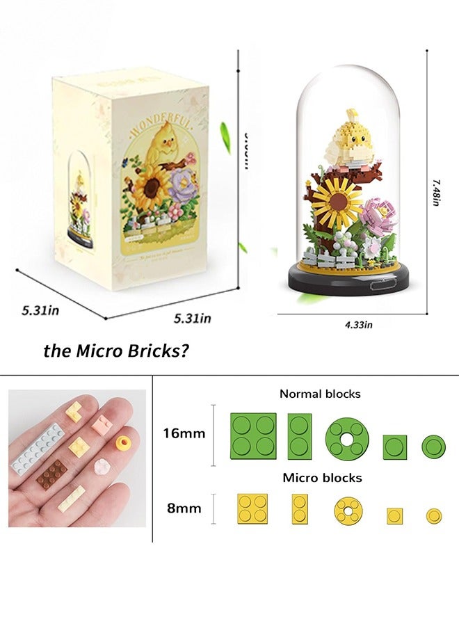 Birdie Flower Bouquet Building Set, Buildable Floral Display for Creative Kids, Animals Flowers Plants Decor with Dust Cover, Birthday Gift Building Toy for Boys Girls, Mini Building Blocks  - Image 4