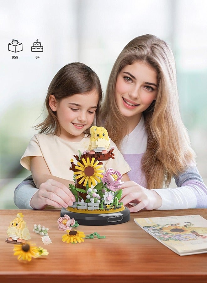 Birdie Flower Bouquet Building Set, Buildable Floral Display for Creative Kids, Animals Flowers Plants Decor with Dust Cover, Birthday Gift Building Toy for Boys Girls, Mini Building Blocks  - Image 5