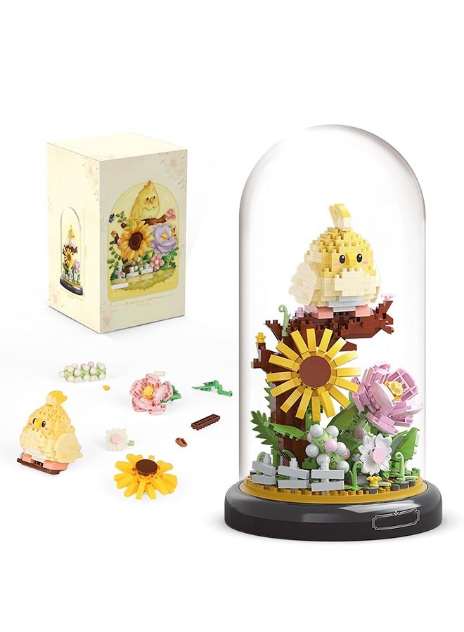 Birdie Flower Bouquet Building Set, Buildable Floral Display for Creative Kids, Animals Flowers Plants Decor with Dust Cover, Birthday Gift Building Toy for Boys Girls, Mini Building Blocks  - Image 1