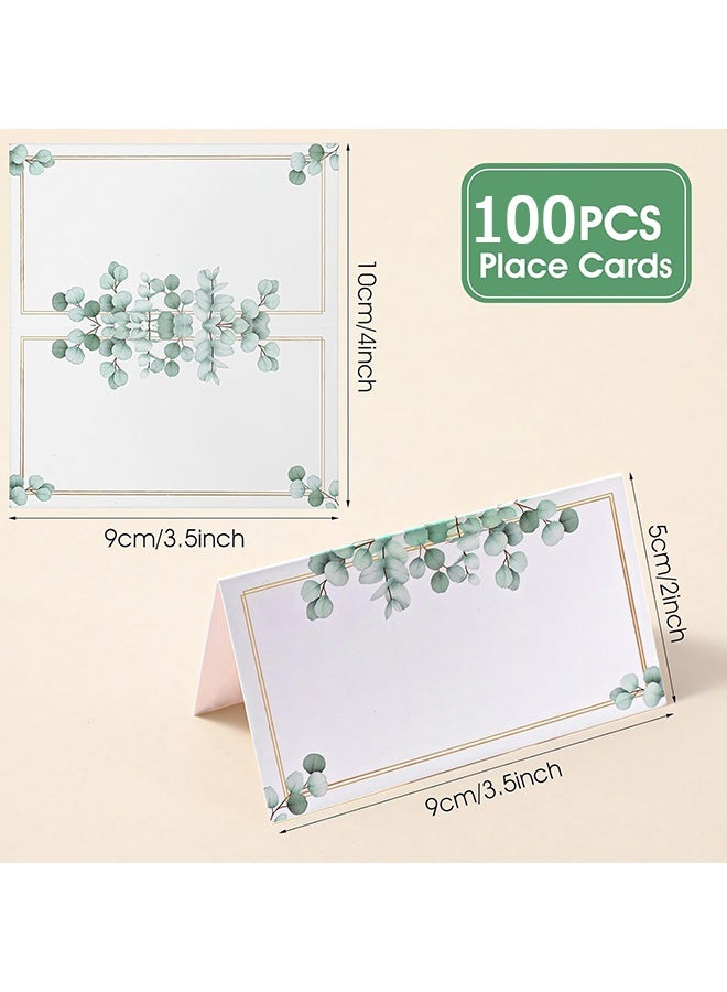 دبليو أف أف أو 100 بطاقة مكان بألوان مائية مستوحاة من النباتات الخضراء لتنسيق الطاولات، بطاقات أسماء لحفل زفاف صيفي، بطاقات جلوس بأوراق خضراء للمأكولات، الحفلات، عشاء وليمة الزفاف (3.5 × 4 بوصة) - Image 2