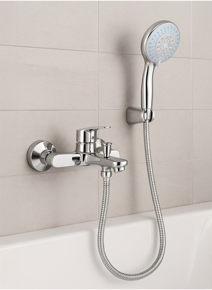 MODI Wall Mounted Bathtub & Shower Mixer Faucet | Chrome Finish | Hot & Cold Water Switch | Durable Brass | Corrosion Resistant | Water Saving | Easy Installation - Image 1