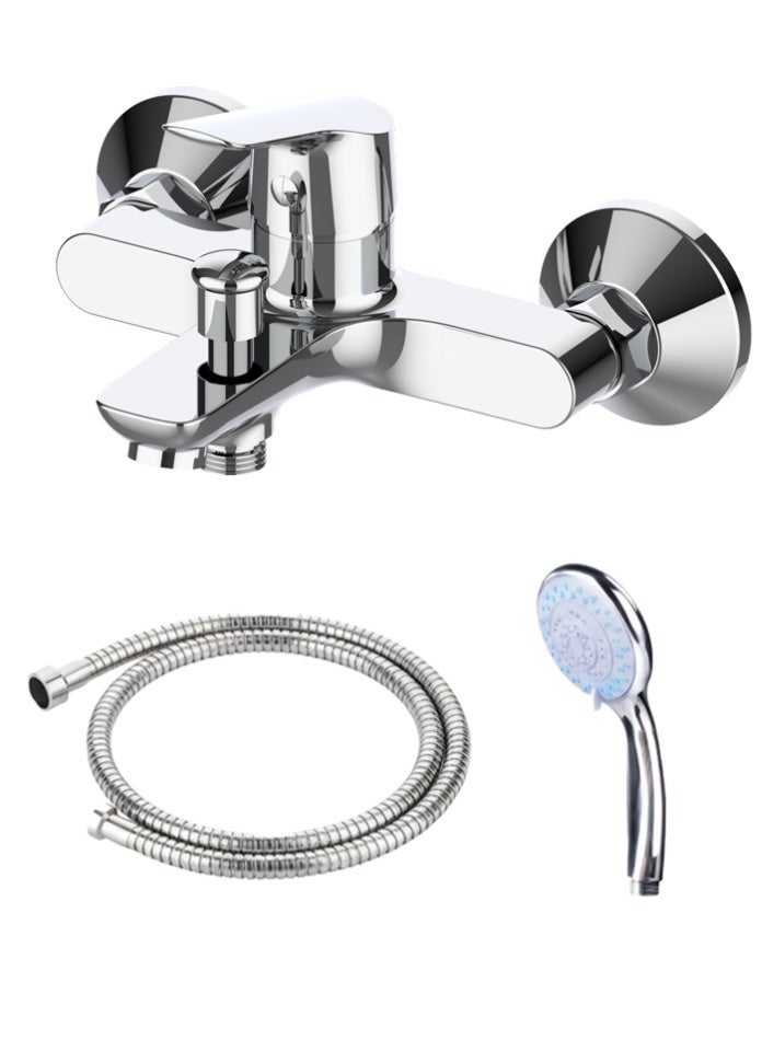 MODI Wall Mounted Bathtub & Shower Mixer Faucet | Chrome Finish | Hot & Cold Water Switch | Durable Brass | Corrosion Resistant | Water Saving | Easy Installation - Image 2
