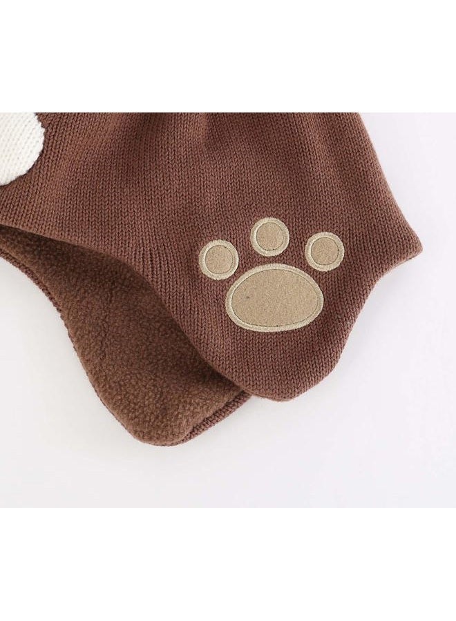 LLmoway Infant Toddler Boys Girls Beanie Kids Winter Fleece Ear Flaps Hat Cotton Knit Pom Cap Coffee - Image 5