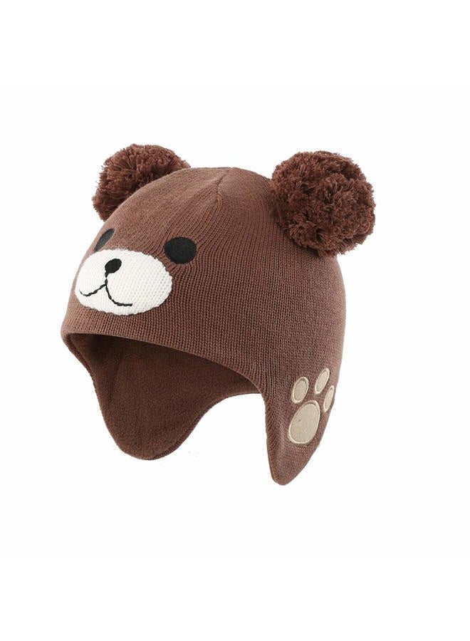 LLmoway Infant Toddler Boys Girls Beanie Kids Winter Fleece Ear Flaps Hat Cotton Knit Pom Cap Coffee - Image 1