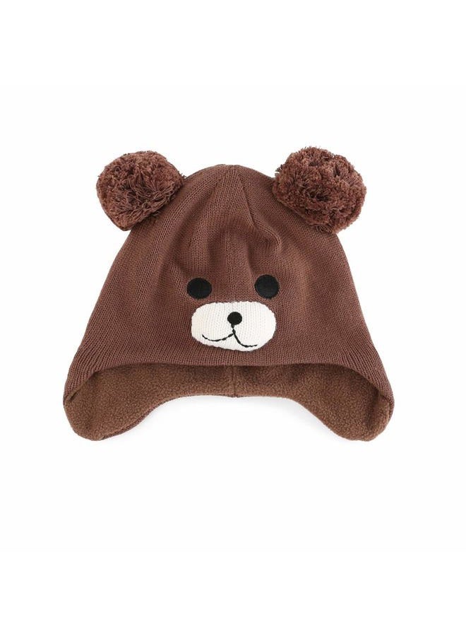 LLmoway Infant Toddler Boys Girls Beanie Kids Winter Fleece Ear Flaps Hat Cotton Knit Pom Cap Coffee - Image 3