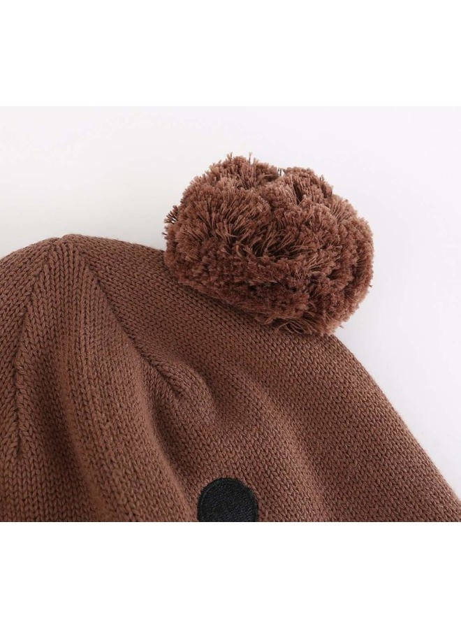 LLmoway Infant Toddler Boys Girls Beanie Kids Winter Fleece Ear Flaps Hat Cotton Knit Pom Cap Coffee - Image 4