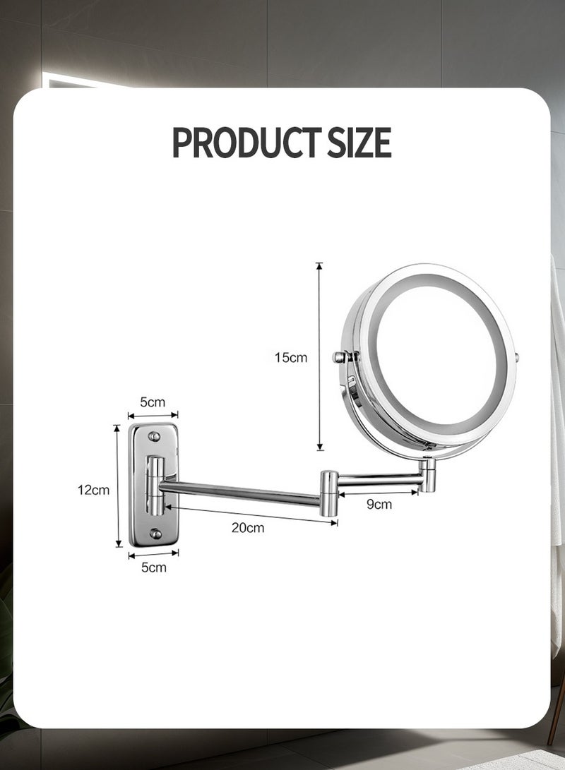 بيروي مرآة مكياج مضيئة مثبتة على الحائط، مرآة مكياج LED مزدوجة الجوانب بقياس  1X/8X، 6 ألوان إضاءة، 360 درجة دوارة، مرآة حمام قابلة للتوسيع للغرفة والحمام وغرفة البودرة - Image 3