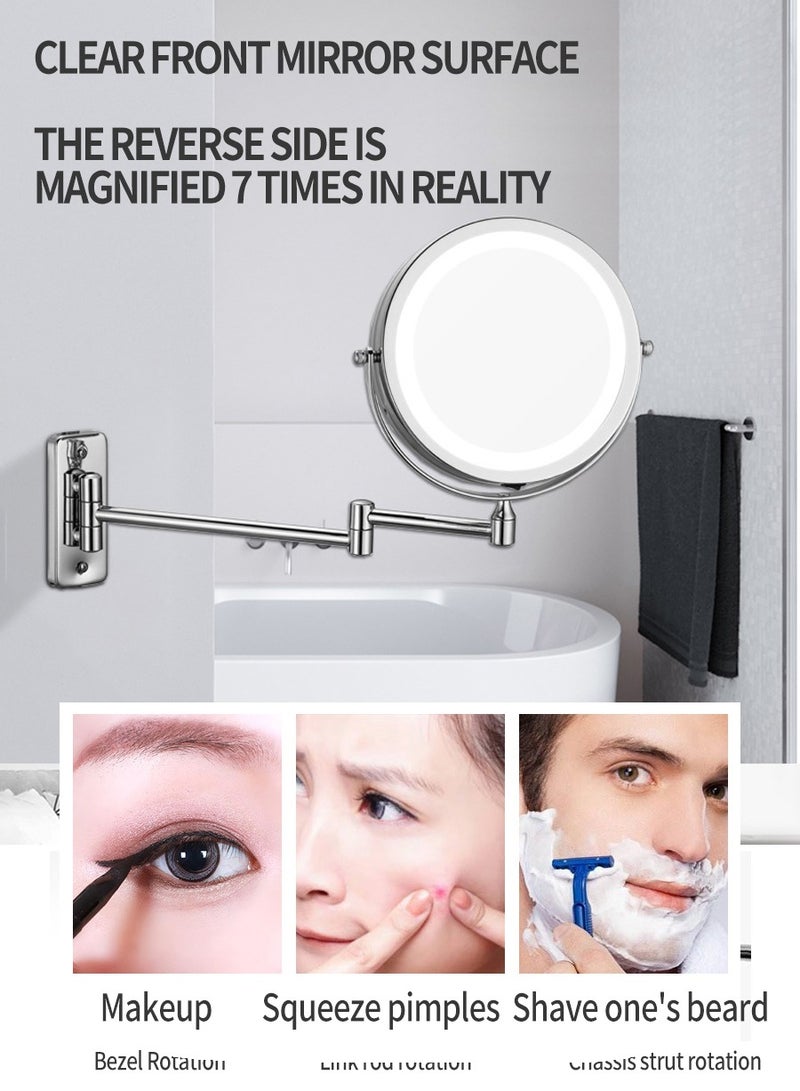 بيروي مرآة مكياج مضيئة مثبتة على الحائط، مرآة مكياج LED مزدوجة الجوانب بقياس  1X/8X، 6 ألوان إضاءة، 360 درجة دوارة، مرآة حمام قابلة للتوسيع للغرفة والحمام وغرفة البودرة - Image 4