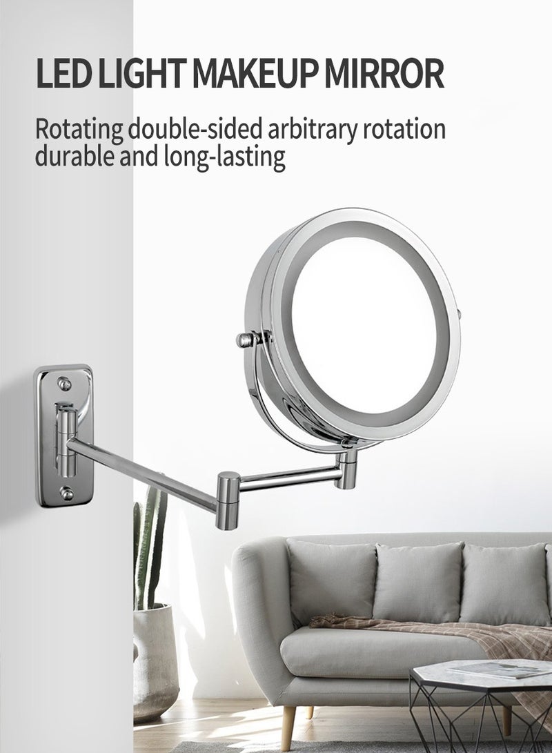 بيروي مرآة مكياج مضيئة مثبتة على الحائط، مرآة مكياج LED مزدوجة الجوانب بقياس  1X/8X، 6 ألوان إضاءة، 360 درجة دوارة، مرآة حمام قابلة للتوسيع للغرفة والحمام وغرفة البودرة - Image 2
