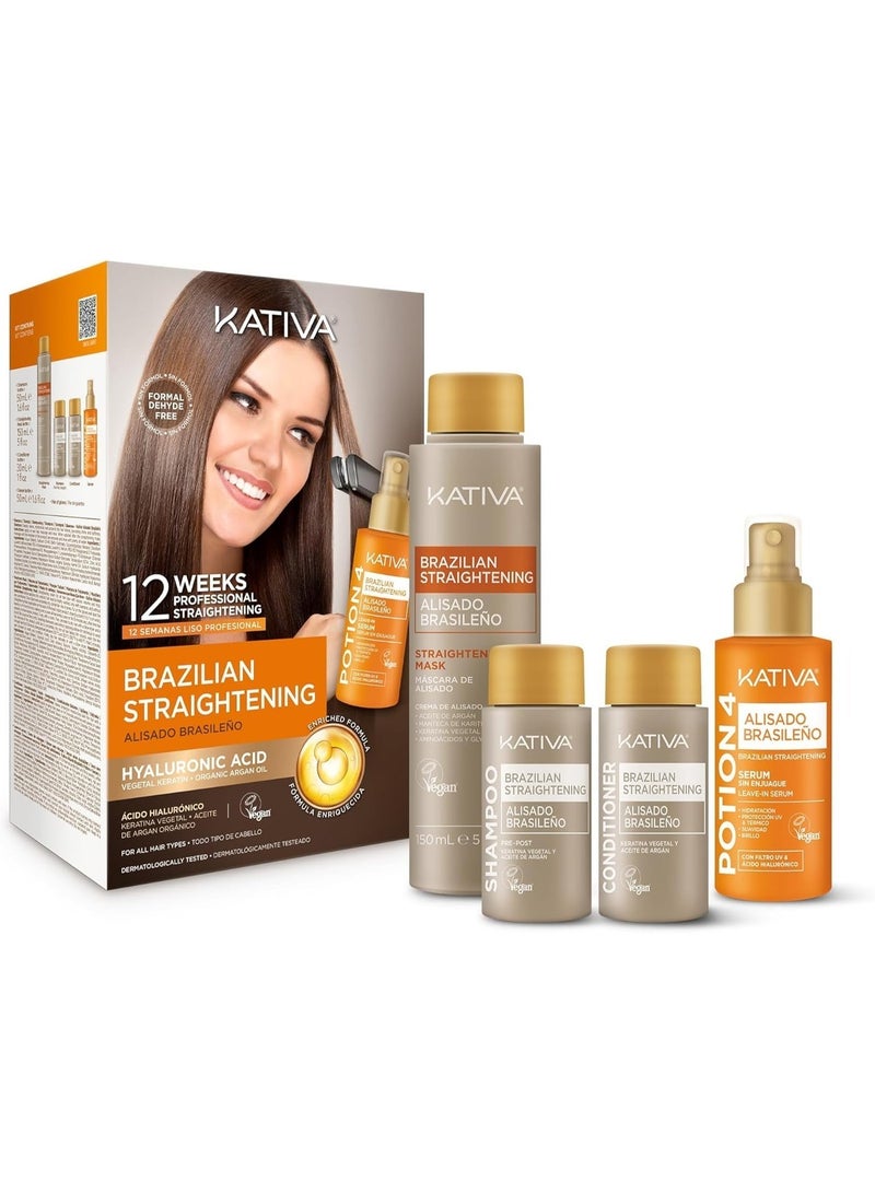 Kativa Brazilian Keratin Straightening Treatment Kit with Hyaluronic Acid & Premium Serum - Image 1