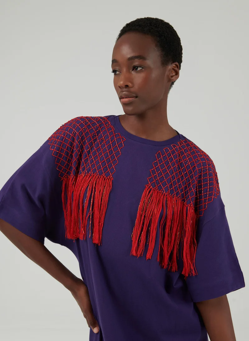 leem  Fringe Embellished Shoulder Kaftan for Women | Best Price UAE