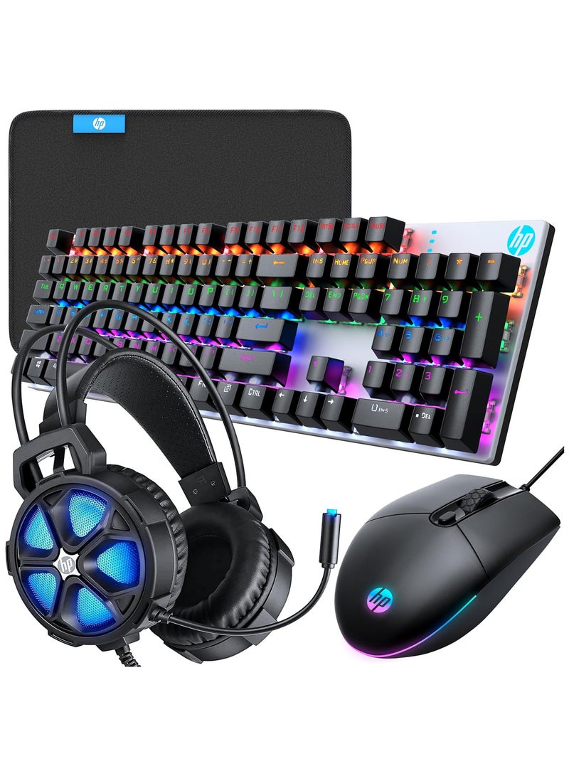 HP PC Gaming Keyboard and Mouse Combo, RGB Backlit Wired Gaming Mouse and Keyboard, Mouse pad,Gaming Headset, Gamer 4 in 1 Bundle for PC PS4 PS5 and Xbox Multicolor - Image 1