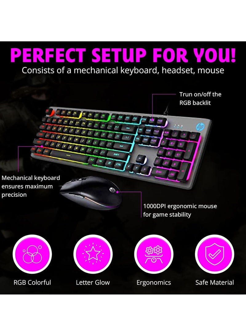HP PC Gaming Keyboard and Mouse Combo, RGB Backlit Wired Gaming Mouse and Keyboard, Mouse pad,Gaming Headset, Gamer 4 in 1 Bundle for PC PS4 PS5 and Xbox Multicolor - Image 4