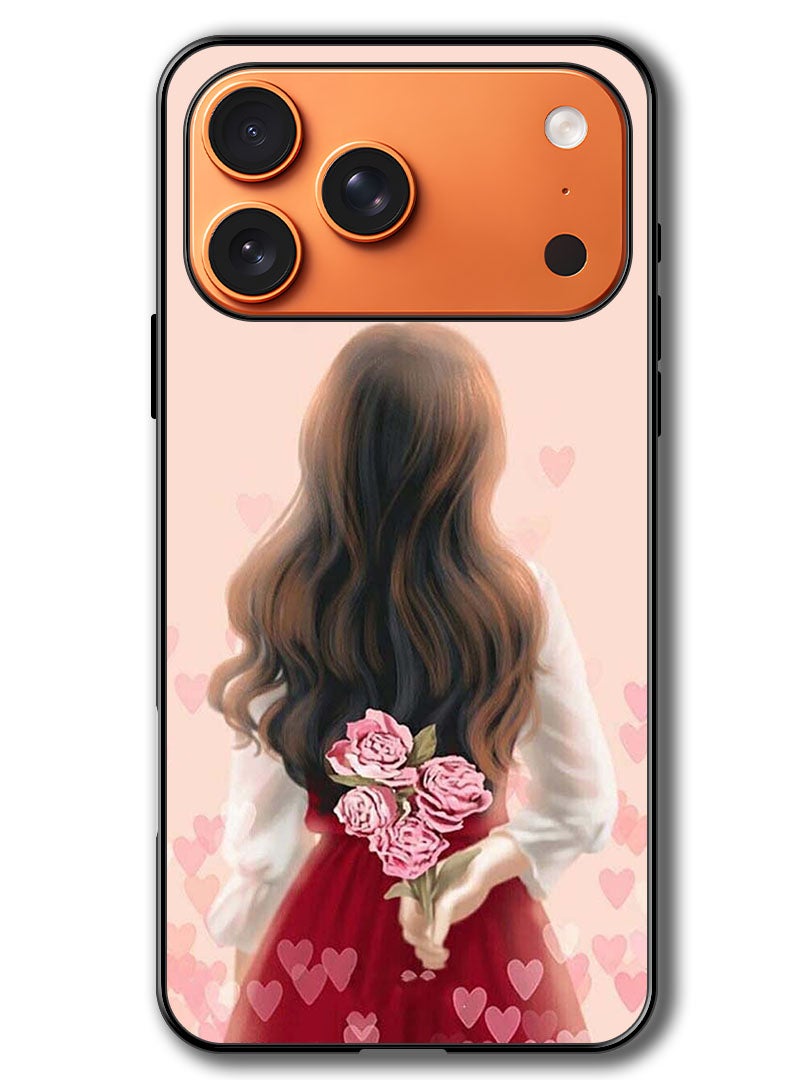 Theodor Case Compatible with Apple iPhone 17 Pro 6.3 Inch Protection Shockproof Bumper Cover Girl Hiding Flowers - Image 1