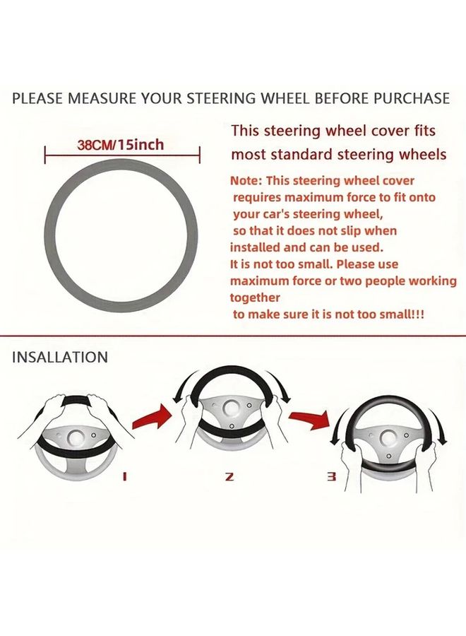 Black Car Steering Wheel Cover Set Carbon Fiber Pattern Shoulder Pads Universal Fit - Image 3