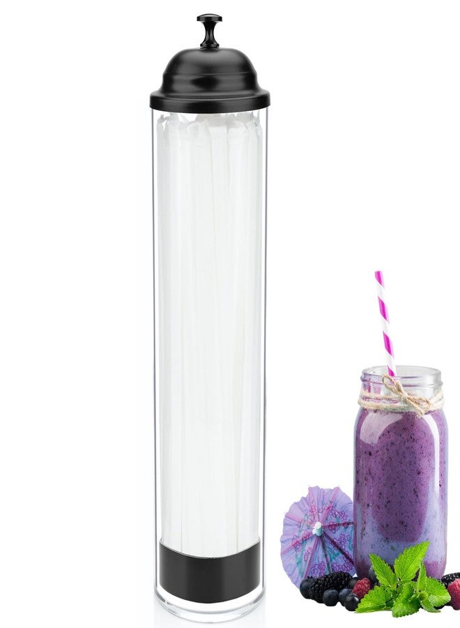 Mevtok 13.5 inch Straw Holder for Standard & Long Bended Size Drinking Straws, Acrylic Plastic Straw Dispenser with Lid, Black, Heavy Duty, 1 Piece - Image 1