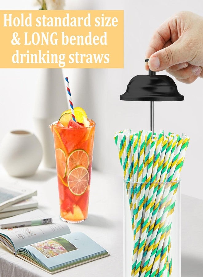 Mevtok 13.5 inch Straw Holder for Standard & Long Bended Size Drinking Straws, Acrylic Plastic Straw Dispenser with Lid, Black, Heavy Duty, 1 Piece - Image 2