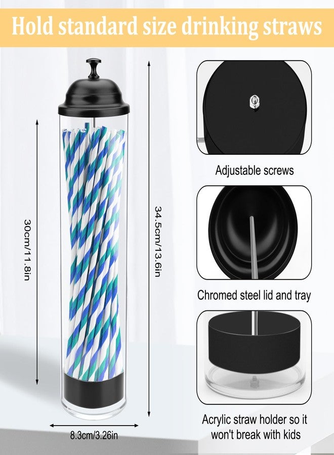 Mevtok 13.5 inch Straw Holder for Standard & Long Bended Size Drinking Straws, Acrylic Plastic Straw Dispenser with Lid, Black, Heavy Duty, 1 Piece - Image 3