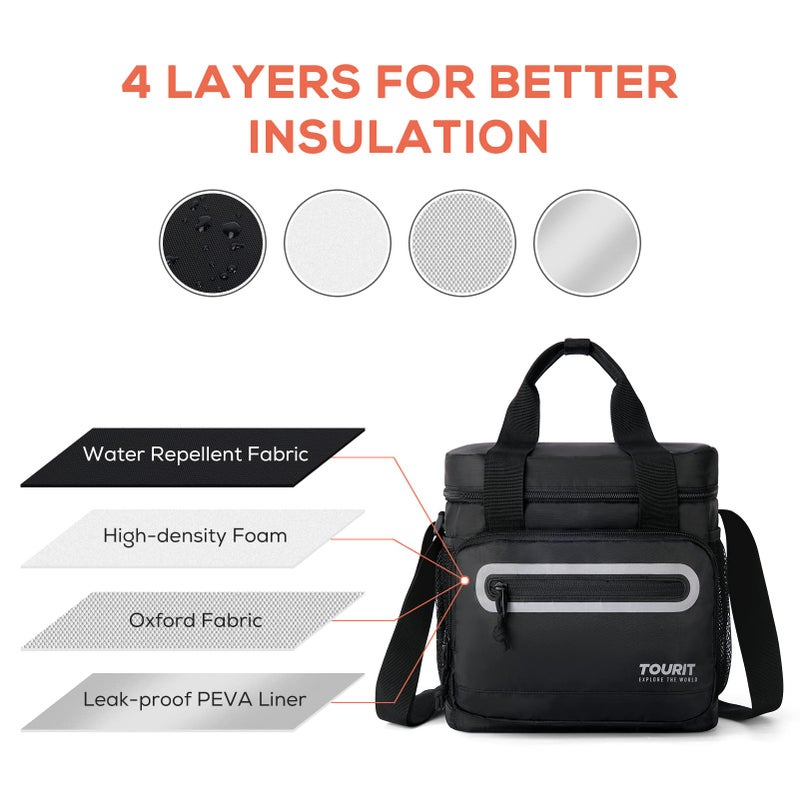 TOURIT Large Lunch Bag 14L Insulated Lunch Box Lunch Cooler for Men&Women Work, Black - Image 4