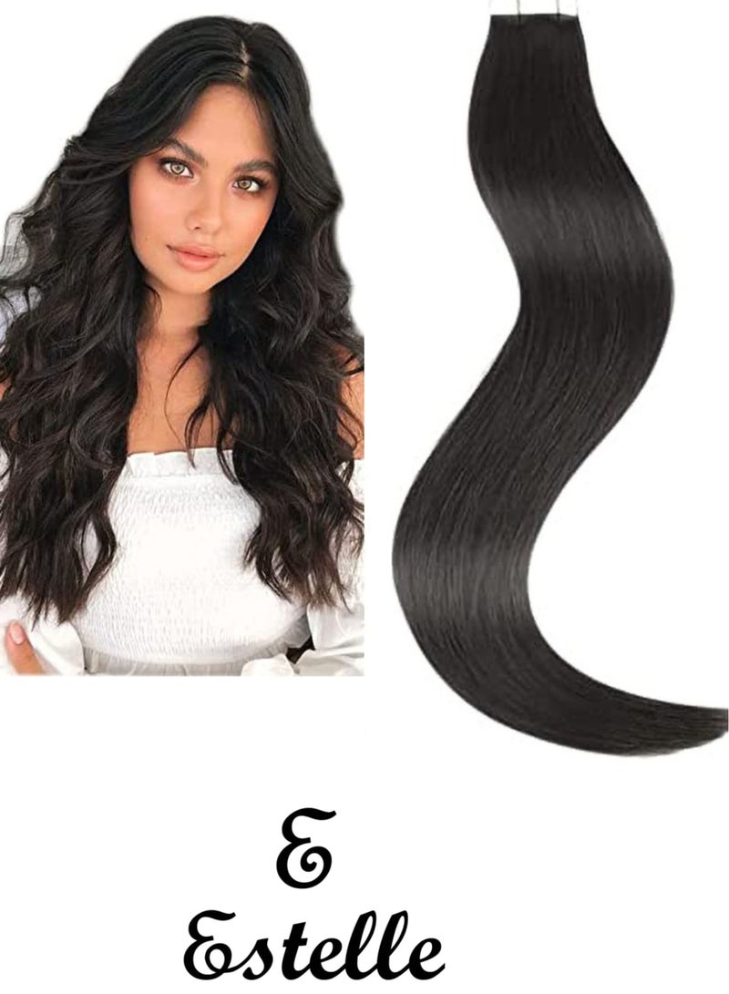 إستيل إطالة الشعر شعر مستعار شريط غير مرئي في وصلات الشعر وصلات شعر بشري طبيعي 20 قطعة 50 جرام اللون رقم 1B - Image 1