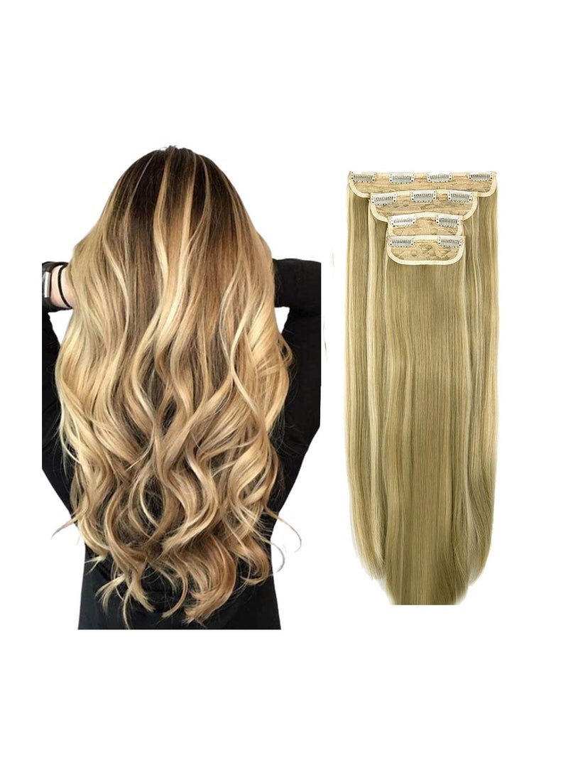 إستيل وصلات شعر 4 قطع 11 مشابك مموجة سميكة كاملة الرأس مزدوجة اللحمة بمشبك على وصلات شعر صناعية مموجة للنساء أشقر رمادي مزيج بليتش أشقر مستقيم - Image 1