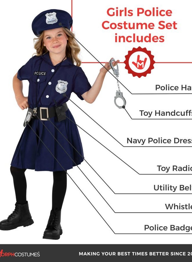 MORPH Police Officer Costume For Girls, Cop Costume For Girls, Girl Police Officer Costumes Dark Blue, Kids Halloween Costumes, 7-9 Years - Image 2