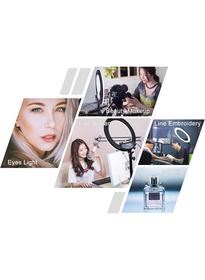 نانجوانج حلقة إضاءة نانجوانج فينوس V24C مقاس 14 بوصة مع مرآة وحامل (أسود) – ثنائية اللون 3200-5600 كلفن، إضاءة LED قابلة للتعتيم بقوة 24 واط، مؤشر ألوان CRI 95، تشمل حامل هاتف ومرآة ثنائية الوجه، مثالية للفلوقات والمكياج والصور الشخصية - Image 4