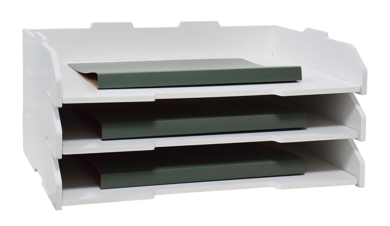 A3 Stackable Paper Tray 3 Tier Desk File Organizer Desktop Organizer for Office Supplies File Storage Letter Organizer A3 Office File FolderHome or Office School White LandscapeWhite3Tier