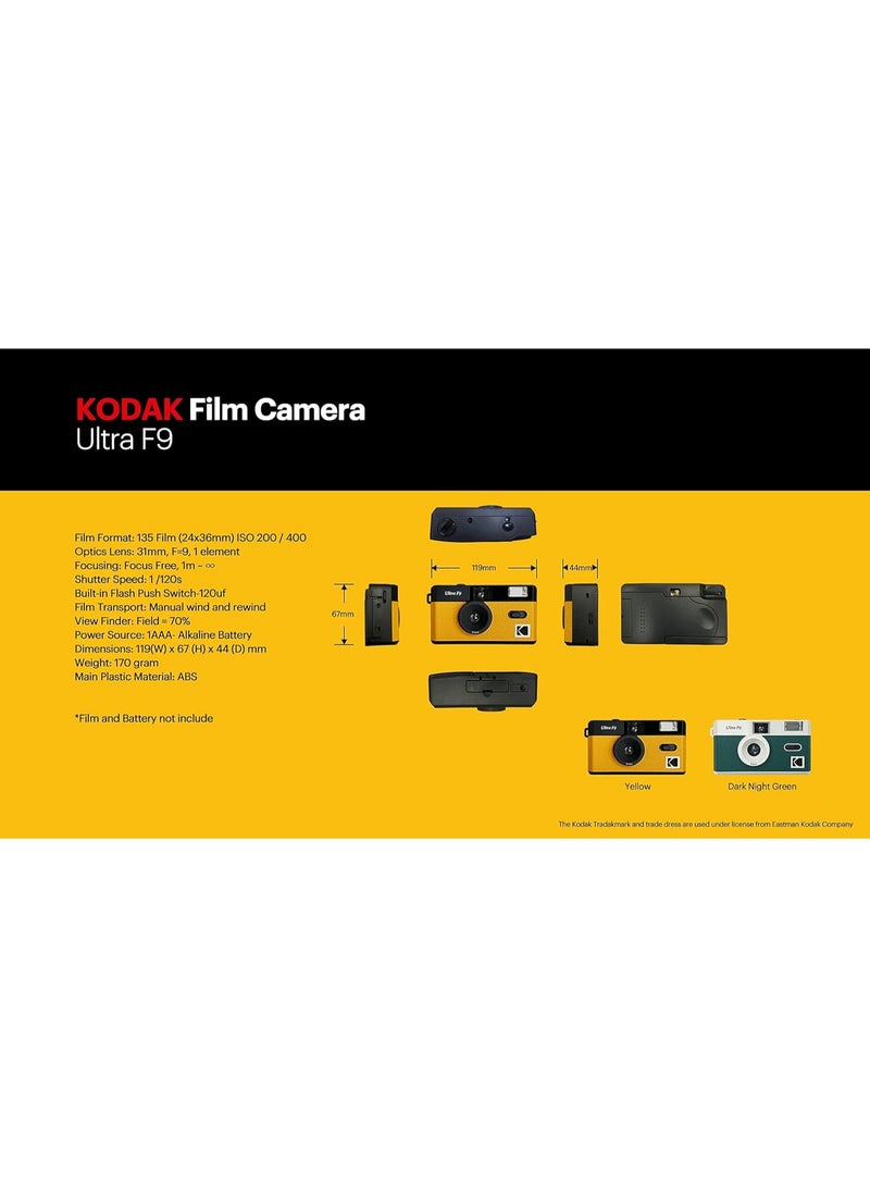 KODAK 490172 Ultra F9 31mm Film Camera Camera - Retro Style, Focus Free, Reusable, Built in Flash, Easy to Use (Kodak Yellow) - Image 2