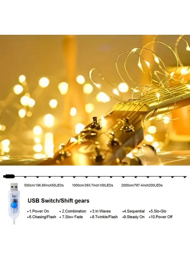 أضواء خرافية USB 200 ليد أبيض دافئ 2000 سم 8 وظائف زينة داخلية وخارجية - Image 3