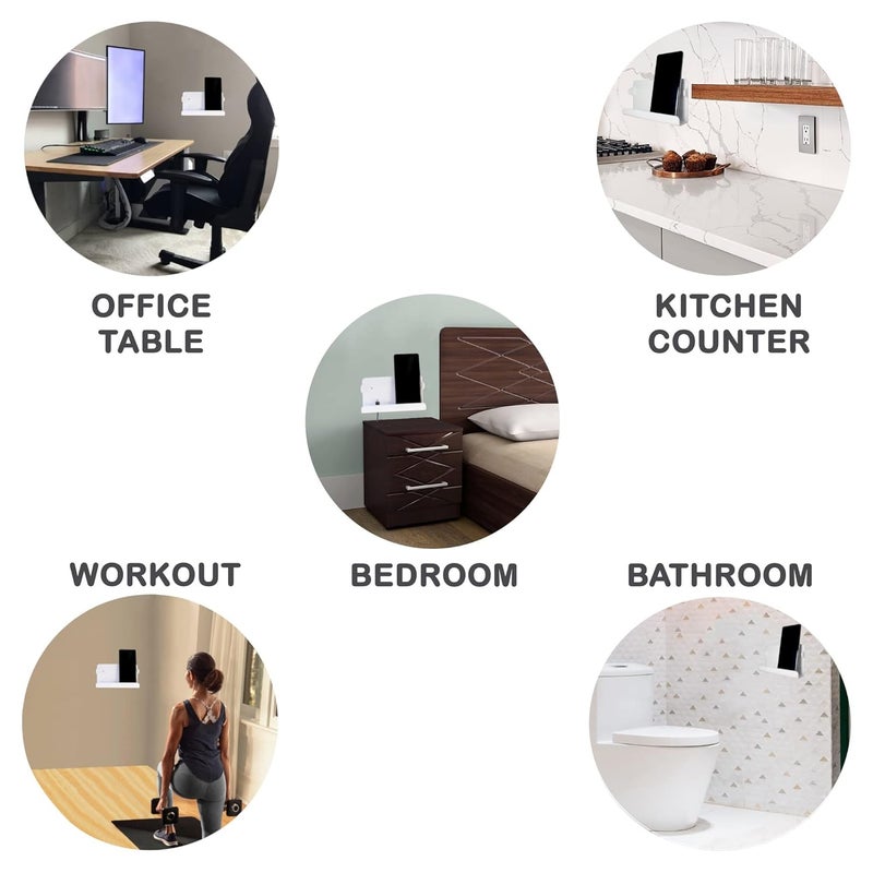 Unique Utilities Wall Mount Mobile Charging Stand – Holds 2 Phones | Acrylic Wall Mobile Holder for Charging | Phone Stand for Wall with Cable Slot (White) - Image 2