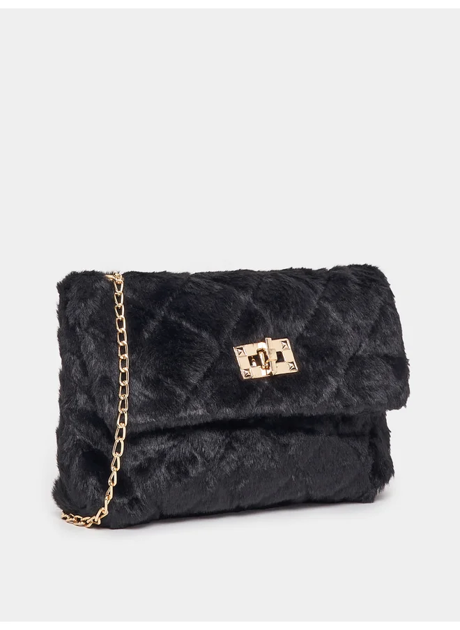 ستايلي Styli Twist Lock Faux Fur Crossbody Bag