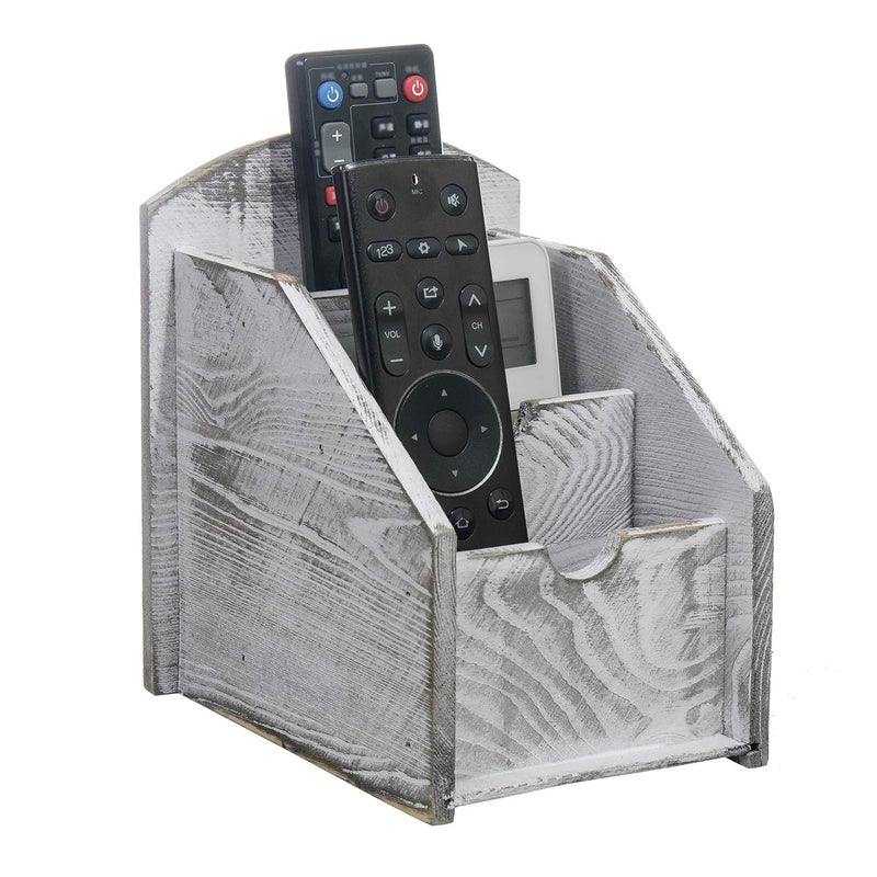 VERGOODR 3 Slot Rustic Wooden Remote Control Frame Media Organizer Office Supply Storage RackPen storage box Grey